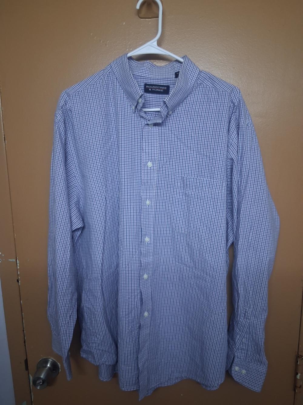 Roundtree & Yorke XL Blue and White Micro-Check Button-Down Long Sleeve Shirt